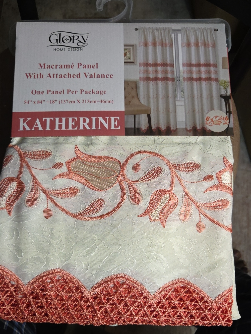 GLO jeans Katherine Macramé Panel Curtain in Cream and Coral